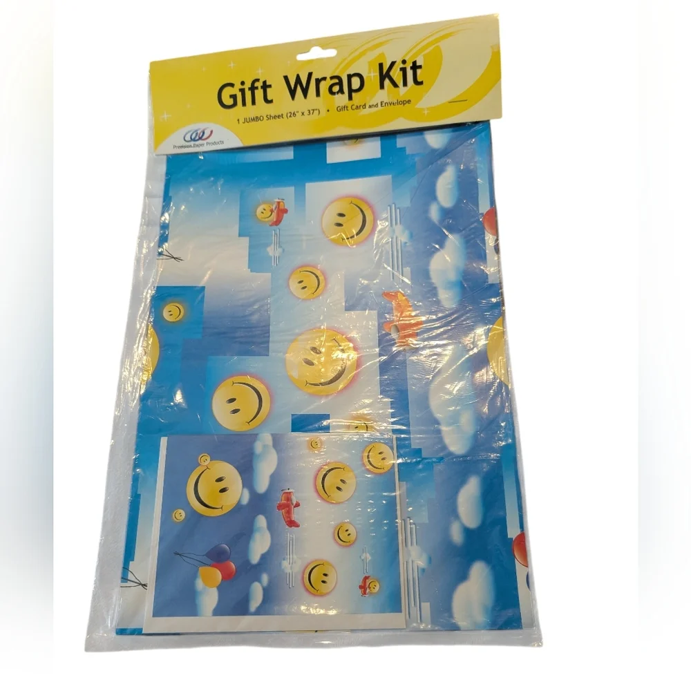Vintage Airplane Gift Wrap Kit with Emoji Design Set‎ Of 2 NIP